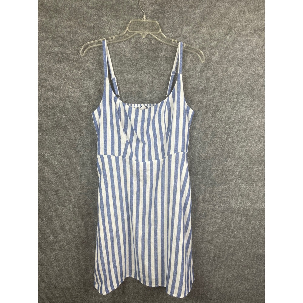 Old Navy Fit & Flare Dress Women's Medium Blue White Striped Linen Blend